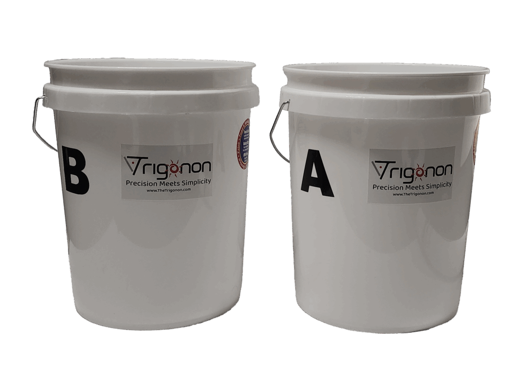 image showing trigonon white buckets used for AB measuring