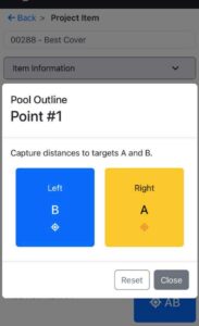 screenshot-of-A-button-turning-yellow-showing-green-laser-is-on screen shot showing the A bucket turning yellow which alerts user of the Trigonon device that the targeting laser is on to help find the bucket