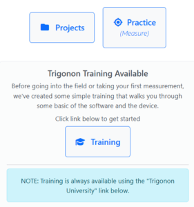 Scrn_sht_home_training screenshot of front of Training section in the Trigonon App