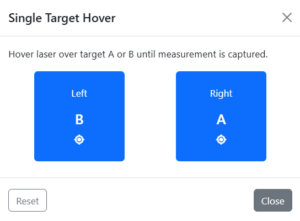 Scrn_sht_target_hover screenshot showing the A and B buttons you select to do a Target Hover Measurement in the Trigonon App