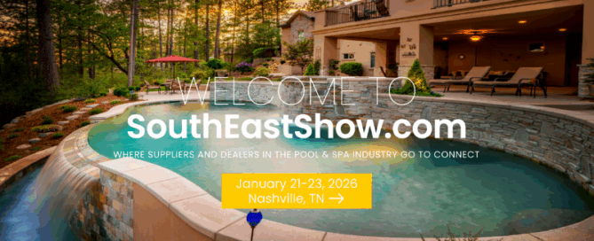 Image showing the info on the 2026 Southeast Pool and Spa Show in Nashville in January 2026 with Trigonon exhibiting