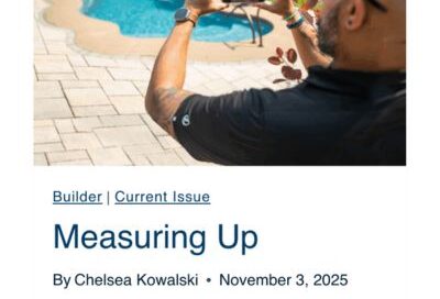 picture of featured article section in Pool Pro Magazine where Trigonon is discussed as a laser device that helps measure pools for liner and cover replacements